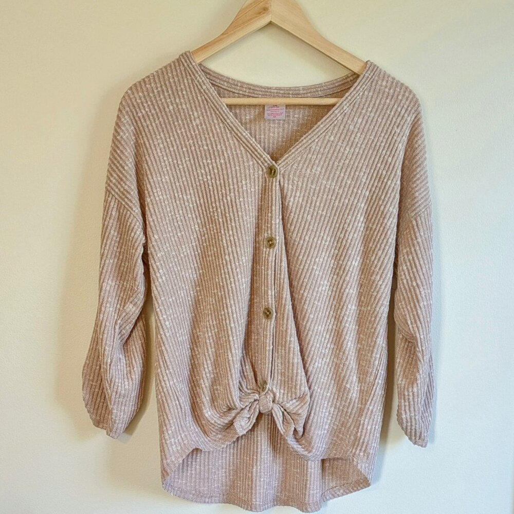 Long Sleeve Button Down Blouse with Front Tie